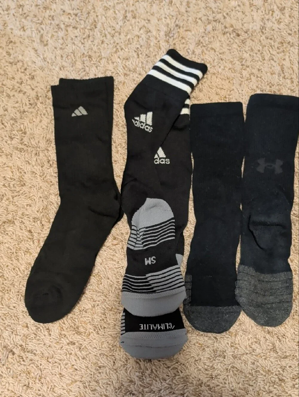Bundle Of Adidas & Under Armour Black Athletic Socks
